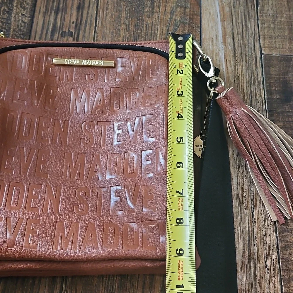 Steve Madden Women's Brown And Black Vegan Leather Crossbody Bag W/ Gold Accents
